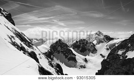 Titlis Snow Mountains Black And White