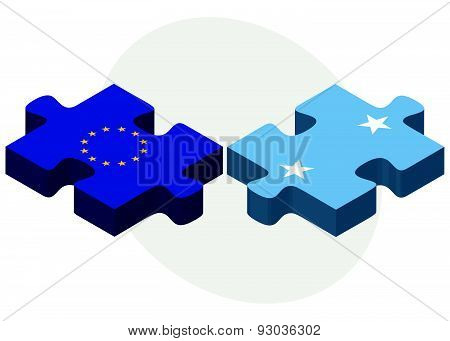 European Union And Micronesia Flags In Puzzle