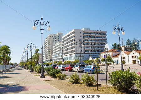 The Foinikoudes promenade and Europe square popular touristic place
