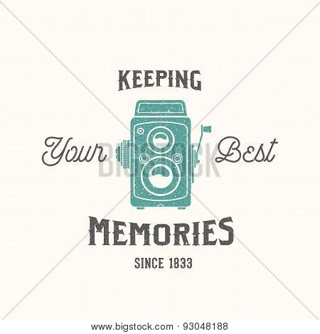 Vintage Camera Photography Vector Label, Card or a Logo Template with Retro Typography and Texture