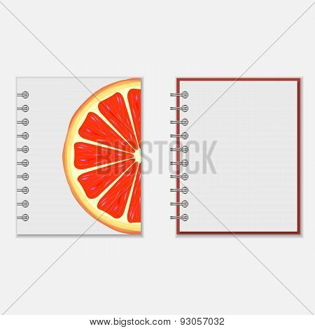 Notebook cover design with bright grapefruit