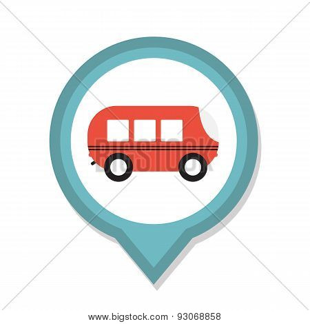 Line Icon with Flat Graphics Element of Bus Vector Illustration