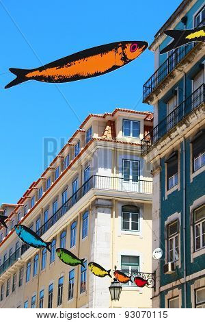 Street Of Lisbon Decorated With Sardines