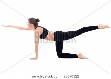 Young Beautiful Sporty Woman Doing Stretching Exercise Isolated On White