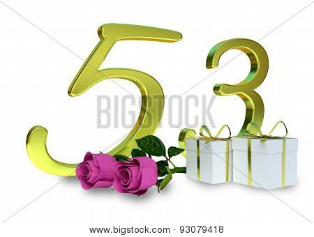 fifty-first birthday concept with pink roses - 53th