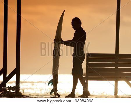 Surfer  At Sunset Tme