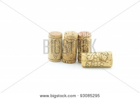 Dated wine bottle corks on the white background. Close up