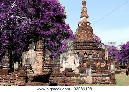 Technicolor Old Temple Ancient Wat In Kamphaeng Phet