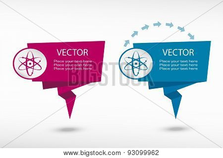 Atom Molecule On Origami Paper Speech Bubble Or Web Banner, Prints