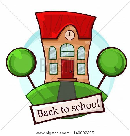 the school building with a red roof and Windows, banner back to school vector illustration