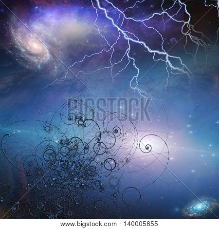 Burst of particles and cosmos 3D Render