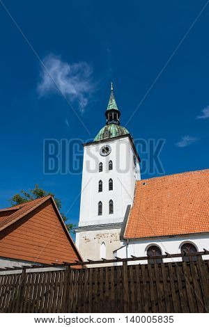 View to a church in Loitz (Germany).
