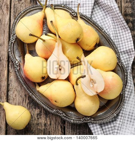 Ripe Pears On Vitage Wooden Table