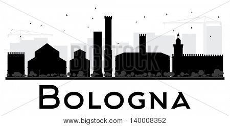 Bologna City skyline black and white silhouette. Vector illustration. Simple flat concept for tourism presentation, banner, placard or web site. Business travel concept. Cityscape with landmarks