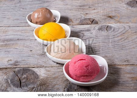 Different flavours of sorbetto balls ice cream