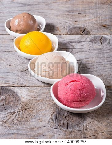 Different flavours of sorbetto balls ice cream
