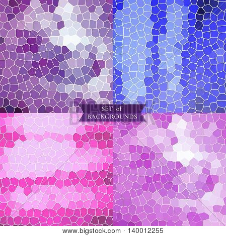 Set of blue and violet backgrounds geometric textures vector