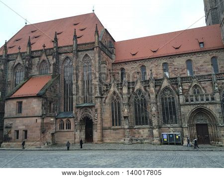 Germany, October 18, 2015, Nuremberg, Bavaria, Lateral wall of the St. Sebaldus Church