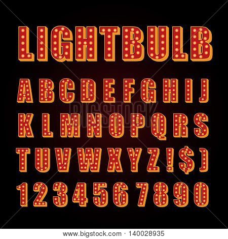 Vector orange neon lamp letters font show cinema or theather