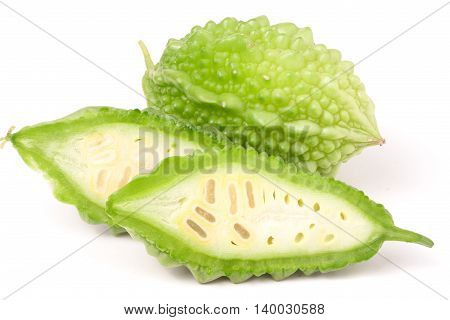 green momordica or karela isolated on white background.