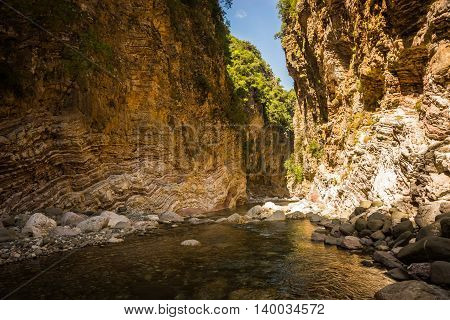 Mountain River Gorge Near Panta Vrexei In Evritania, Greece