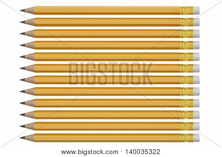 set of graphite pencils from hardest to softest 3D rendering isolated on white background