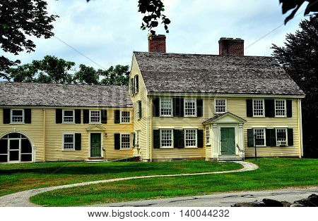 Concord Massachusetts - July 10 2013: The 1715 colonial home of Major John Buttrick in Minuteman National Historic Park