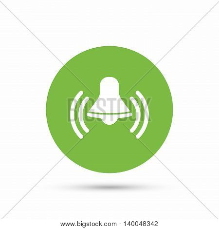 Bell icon. Reminder alarm signal symbol. Flat web button with icon on white background. Green round pressbutton with shadow. Vector