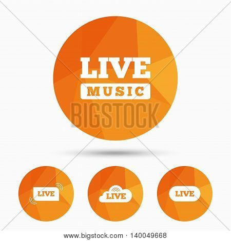 Live music icons. Karaoke or On air stream symbols. Cloud sign. Triangular low poly buttons with shadow. Vector