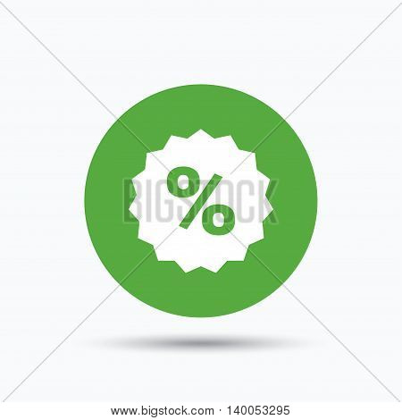 Discount icon. Sale offer star symbol. Flat web button with icon on white background. Green round pressbutton with shadow. Vector