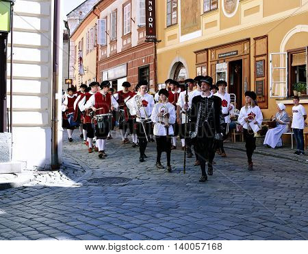CESKY KRUMLOV, CZECH REPUBLIC - JUNE 18, 2016: Five-petalled Rose Festival on bystreet in Cesky Krumlov