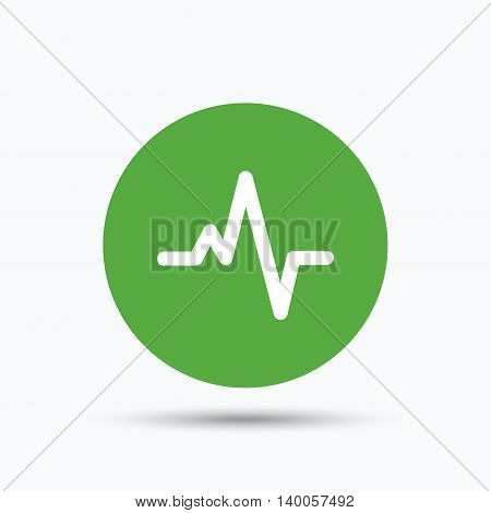 Heartbeat icon. Cardiology symbol. Medical pressure sign. Flat web button with icon on white background. Green round pressbutton with shadow. Vector