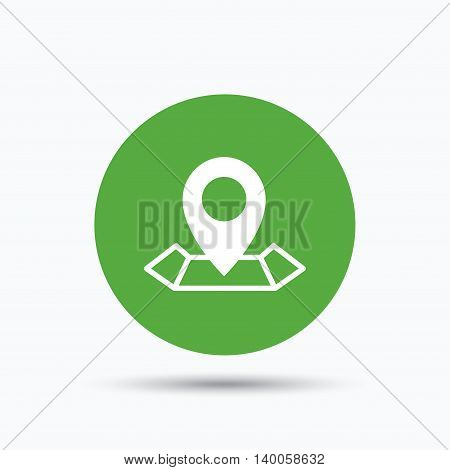 Location icon. Map pointer symbol. Flat web button with icon on white background. Green round pressbutton with shadow. Vector
