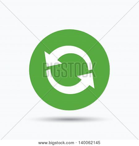 Update icon. Refresh or repeat symbol. Flat web button with icon on white background. Green round pressbutton with shadow. Vector