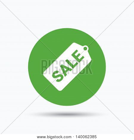 Sale coupon icon. Special offer tag symbol. Flat web button with icon on white background. Green round pressbutton with shadow. Vector