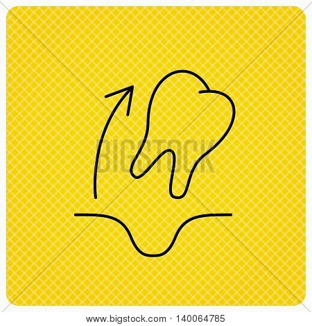 Tooth extraction icon. Dental paradontosis sign. Linear icon on orange background. Vector