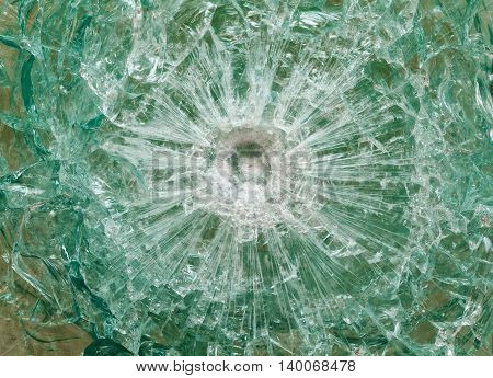 Bulletproof Glass After The Shooting With Traces Of Bullets, Test