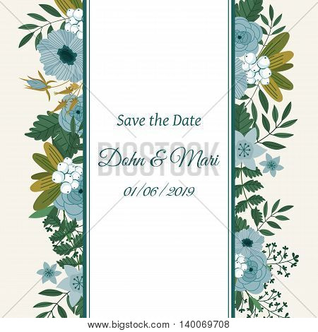 Cute wedding invitation to celebration on card with flowers decoration vector illustration. Wedding invintation card template. Flower leaf bunch. Wedding invintation. Flowers card. Layout of wedding invitation card. Flowers on frame. Wedding invintation d