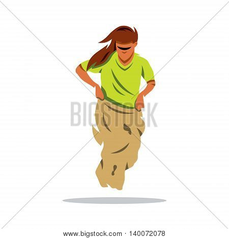 Woman Jumps in the bag. Isolated on a White Background