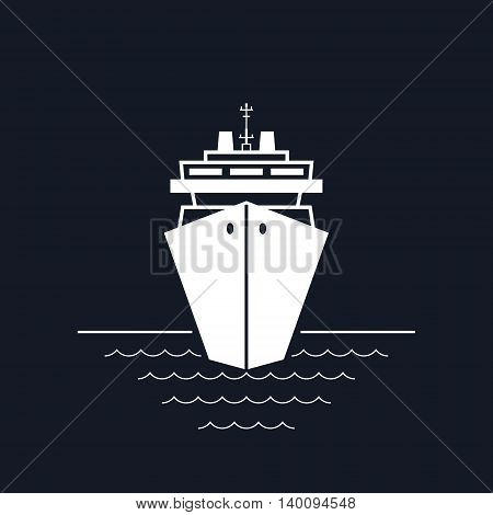 Cruise Ship Isolated on Black Background, a Front View of the Passenger Ship, Travel and Tourism Concept,Vector Illustration
