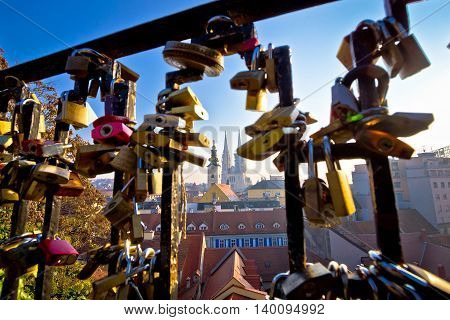 Romantic Zagreb chains and skyline view capital of Croatia