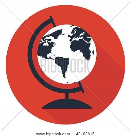School globe icon with long shadow, flat vector illustration on red background