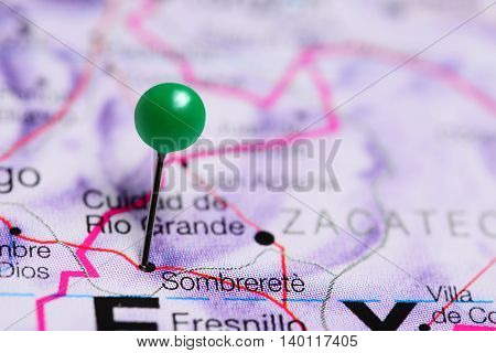 Sombrerete pinned on a map of Mexico
