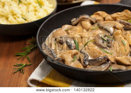 Chicken Stroganoff a variation on Beef Stroganoff. Selective focus.