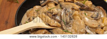 Chicken Stroganoff a variation on Beef Stroganoff. Selective focus.