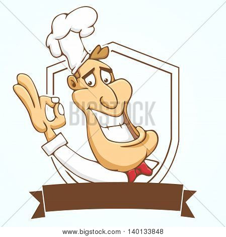 Senior male chief cook in uniform gesturing okay sign