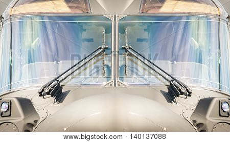 abstract close-up of a helicopter gunship windshield