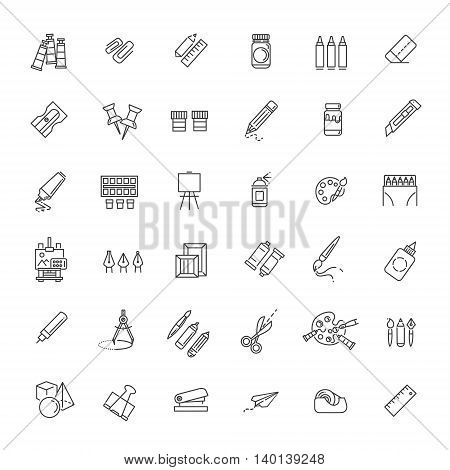 Drawing tools icon set, thin line style, flat design