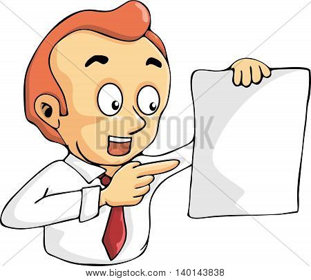 Vector cartoon businessman pointing to blank papper