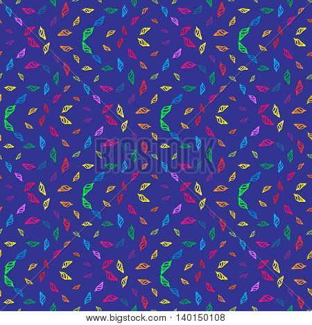 Doodles seashells background seamless pattern on blue background